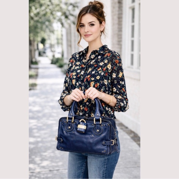 Chloe Handbags - CHLOE Paddington Navy Blue Leather Tote Hand Bag CHLOE Padlock